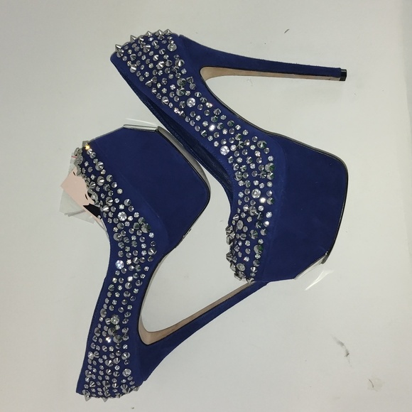 Blue ZigiNY Black Label Brink Studded Platform Pumps Stiletto Size 7 - Picture 7 of 16